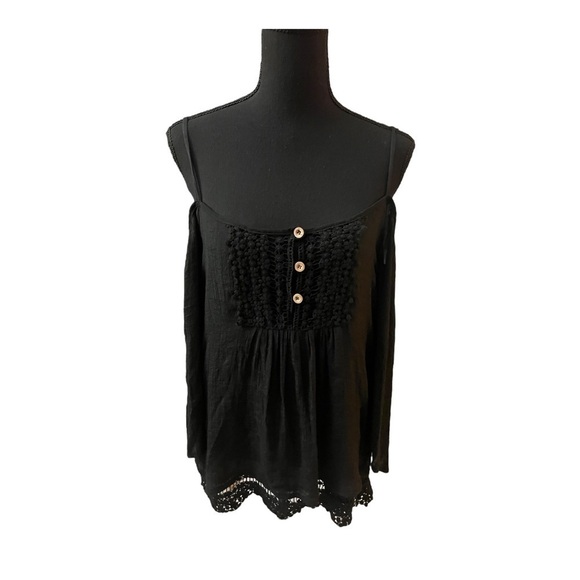 Tobi Black Layered Cold Shoulder Draped Top S - Picture 1 of 8